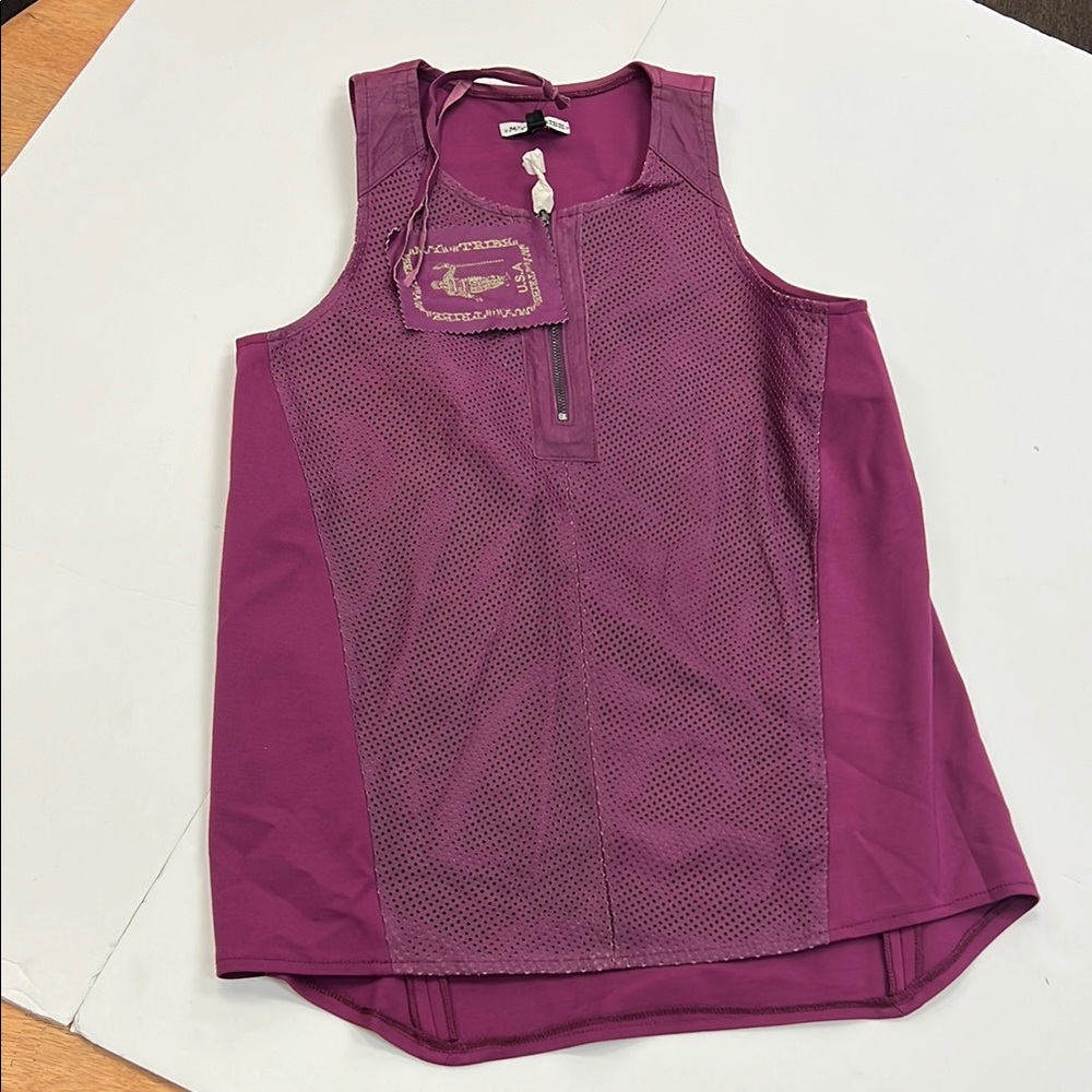 My Tribe Purple Mesh Top real leather NWT